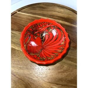 Mexican Decor Pottery Bird Bowl Hand Painted Bright Color Hangable 3 Footed Used